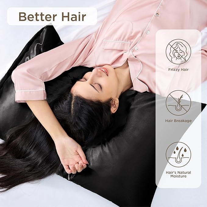 Bedsure Satin Pillowcase for Hair and Skin Queen - Black Silky Pillowcase 4 Pack 20x30 Inches with Envelope Closure, Similar to Silk Pillow Cases, Gifts for Women Men - Bloomnest