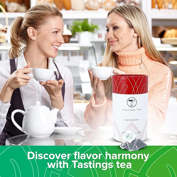 Tastings Tea English Breakfast Tea Bags - 15 Biodegradable Pyramid Sachets | Black Tea Blend with Assam & Nilgiri Flavor | Natural Caffeinated Tea - Bloomnest