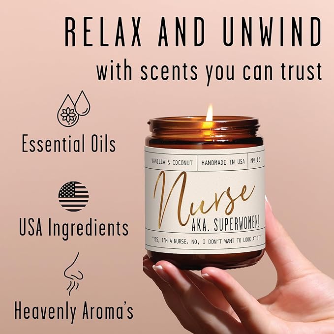 Nurse Gifts for Women - 'Nurse AKA. Superwomen' Soy Candle,w/Vanilla & Coconut I Nursing Gifts for Nurses Female I Nursing Student I Nurse Practitioner RN I Nurse Graduation Gift I 50Hr Burn, USA Made - Bloomnest
