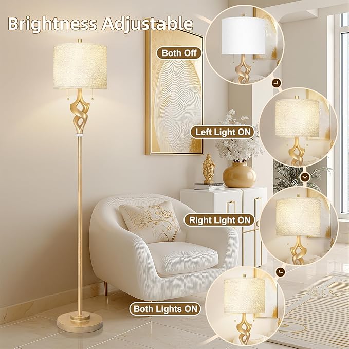 Scenekoy Sculptural 65.5” Floor Lamp for Living Room Bedroom, Gold Leaf Finish & Resin Body, Pull Chains Switch Standing Lamp, Brightness Adjustable Corner Lamp with Bulb Prefer for Home Office Bar - Bloomnest