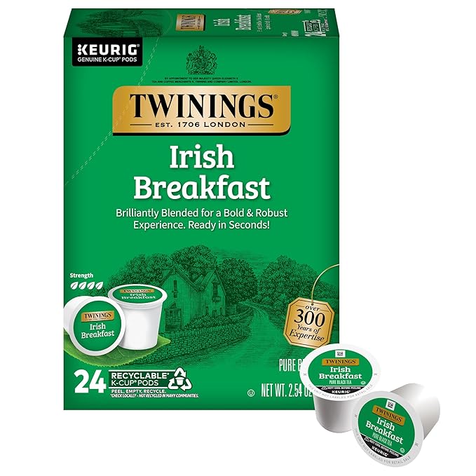 Twinings Irish Breakfast Black Tea K-Cup Pods for Keurig, 24 Count (Pack of 1), Robust, Strong, Bold Flavour, Caffeinated, Enjoy Hot or Iced - Bloomnest