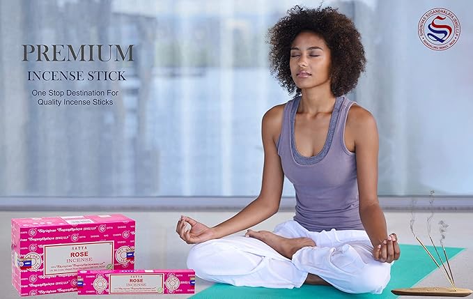 EARTH Satya Rose Incense Sticks 15 GMS (Pack of 12) (Green Certified) Indian Perfumed Hand Rolled Agarbatti Perfect for Worship,Relaxation, Medication. Earth