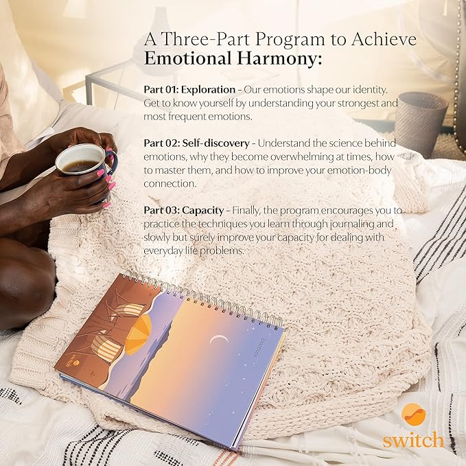 Switch Research Emotions Journal - Self Care Journal - Psychologist-Backed Manifestation Journal - Therapist Recommended Affirmation - Beautiful Self Care for Women - Size: A4