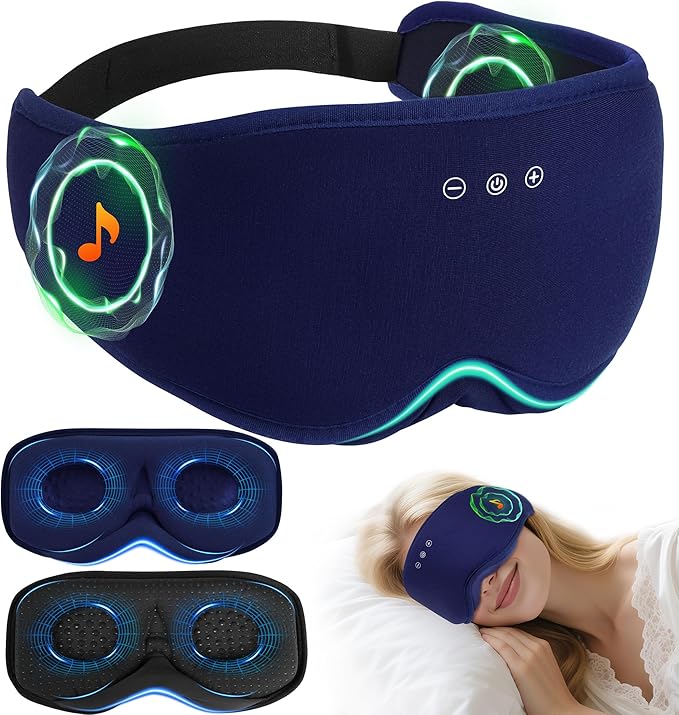 LC-dolida Bamboo Cotton Bluetooth Sleep Mask, 2 in 1 3D Soft Sleep Mask with Sleep Headphones, Sleep Eye Mask with Timming Setting, Blackout Sleeping Mask for Side Sleepers, Women Men, Navy - Bloomnest