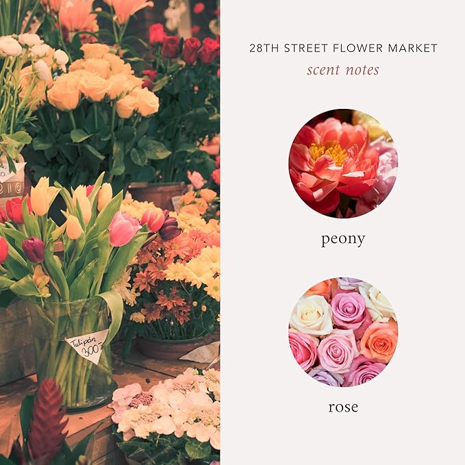 Literie NYC Inspired Scented Candle: 28th Street Flower Market - Peony & Rose Scent, 9oz, 50 Hour Burn, Vegan Soy & Coconut Blend Candle for Home Decor, Gift for Women & Men - Bloomnest