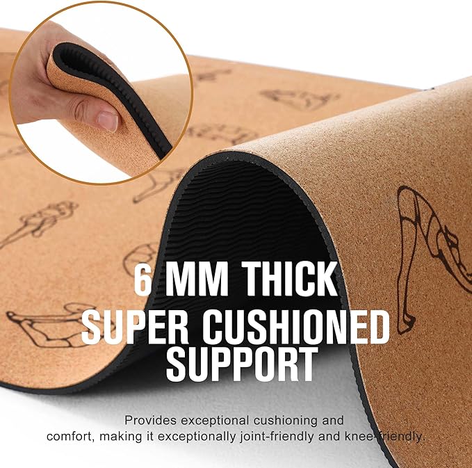 Premium Cork Yoga Mat 1/4 & 2/5 Inch Thick 72 x 26 in, Thick Cork and TPE Non Slip Yoga Mats for Women Men, Sweat Proof Eco-friendly, Great for Hot Yoga & Workouts - Bloomnest