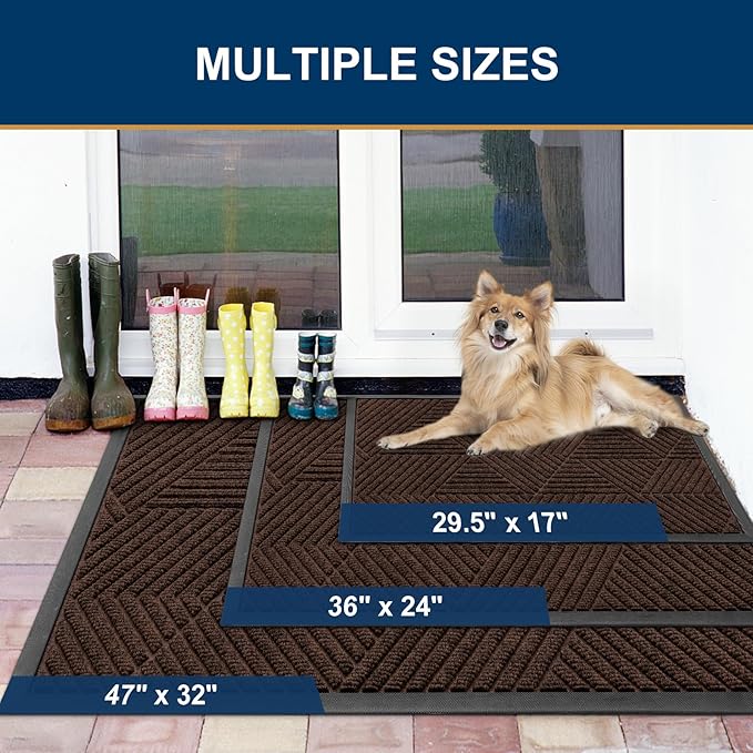 Smiry Front Door Mat Outside Entrance, Heavy Duty Sturdy Natural Rubber Doormat, Trap Dirt and Moisture, Easy Clean Low Profile Mats for Indoor Outdoor Entry, Irregular Triangle (47x24, Dark Brown) - Bloomnest