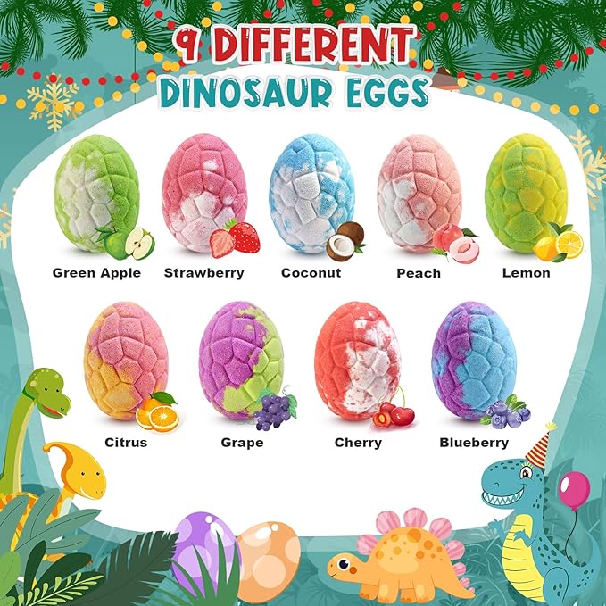 Bath Bombs for Kids with Dinosaur Toys Inside, 9 Pack Natural and Organic Dinosaur Bath Bombs Bubble Bath Gift Set, Stocking Stuffers for Kids, Perfect Christmas Birthday Gifts for Kid 3-12 - Bloomnest