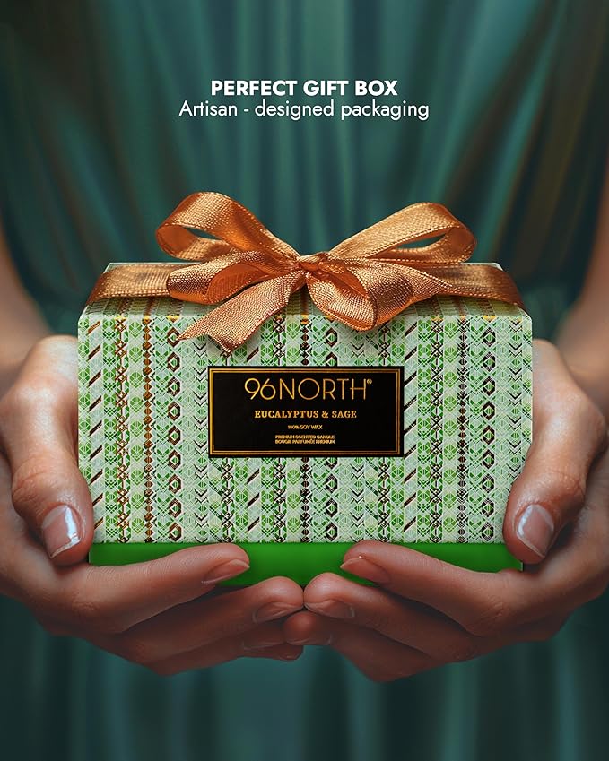 96NORTH Luxury Eucalyptus & Sage Soy Candle | Large 3 Wick Jar Candle | Up to 50 Hours Burning Time | 100% Natural Soy Wax | Housewarming Gift for Men and Women - Bloomnest