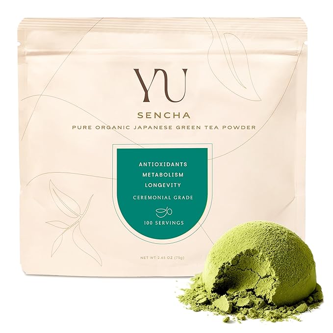 Yu Tea Organic Sencha Green Tea Powder, 100 Servings | Rich in Antioxidants, EGCG, & L-Theanine | Pure Japanese First Harvest Leaf | Low Caffeine & Unsweetened | Resealable Pouch, 2.65 oz - Bloomnest