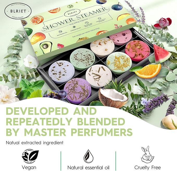 Shower Steamers Aromatherapy Stocking Stuffers Christmas Gifts for Women 8 PCS, Shower Bombs Gifts for Mom with Lavender Fruit Natural Essential Oils, Self Care Gifts for Women & Lover - Bloomnest