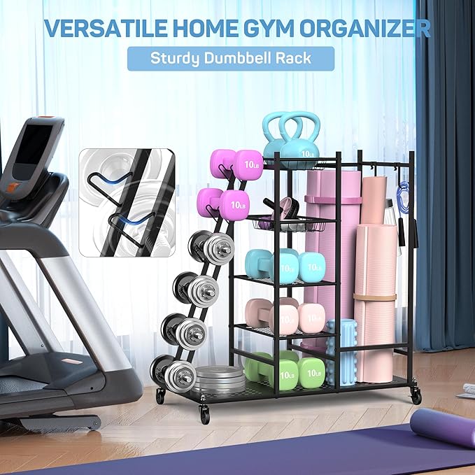 PLKOW Weight Rack for Dumbbells, Home Gym Storage for Dumbbells Yoga Mat Kettlebells, Yoga Mat Storage Rack for Garage, Home Gym - Bloomnest