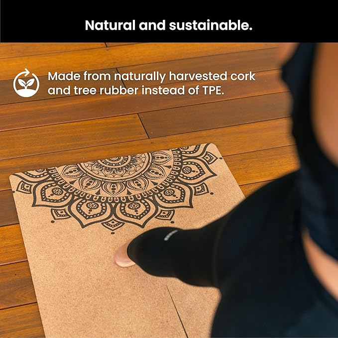 Luxury Cork Yoga Mat - Non Slip, Extra Thick Grip. Thicker, Longer, and Wider for More Comfort and Support. Tough Enough For Hot Yoga. Natural, Non Toxic, and Eco Friendly. Optional Alignment Lines. - Bloomnest