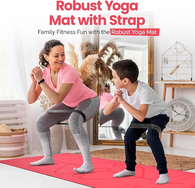 Robust Non-Slip Yoga Mat with Strap, 1/4" Thick TPE Eco-Friendly Workout Mat for Yoga with Position Lines and Texture Surface, Gym Mat for Women, Men, Pilates and Exercises Anti-Tear Sweat-Proof Exercise Mat - Bloomnest