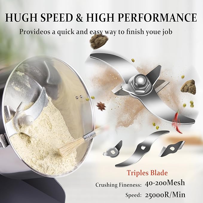 750g Grain Mill, flour mill grinder for home, Electric Stainless Steel Grain Grinder for Wheat, Spices, coffee,Corn and Other Dry Food Grinders for Kitchen - Bloomnest