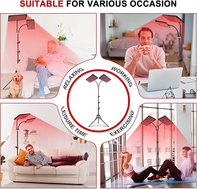 Red Light Therapy Lamp, Infrared Light Therapy Device with Stand, 660nm Red and 850nm Near Infrared Red Light Therapy for Body and Face Pain Relief Skin Care(Dual Lamps) SAVILER