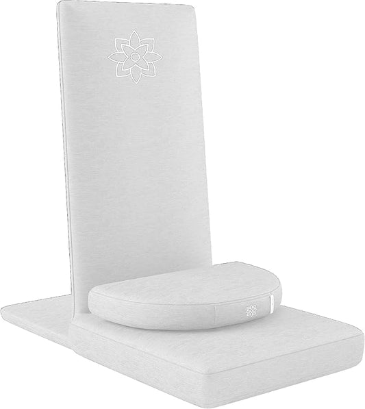 Mindful Modern Folding Pro Meditation Chair - Adjustable Meditation Seat with Back Support and Half Moon Buckwheat Meditation Cushion - Comfortable Mindfulness Living Room Floor Chair - Bloomnest