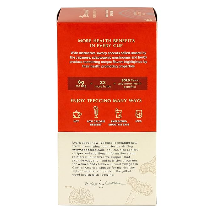 Teeccino Lion’s Mane Rhodiola Rose Mushroom Adaptogen Herbal Tea - Caffeine-Free, 3x More Herbs than Regular Tea Bags, Lightly Sweet from Dates & Figs, Prebiotic - 25 Tea Bags - Bloomnest