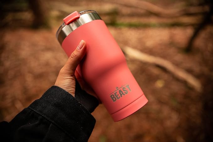Beast 20 oz Tumbler Stainless Steel Vacuum Insulated Coffee Ice Cup Double Wall Travel Flask (Coral Pink) - Bloomnest
