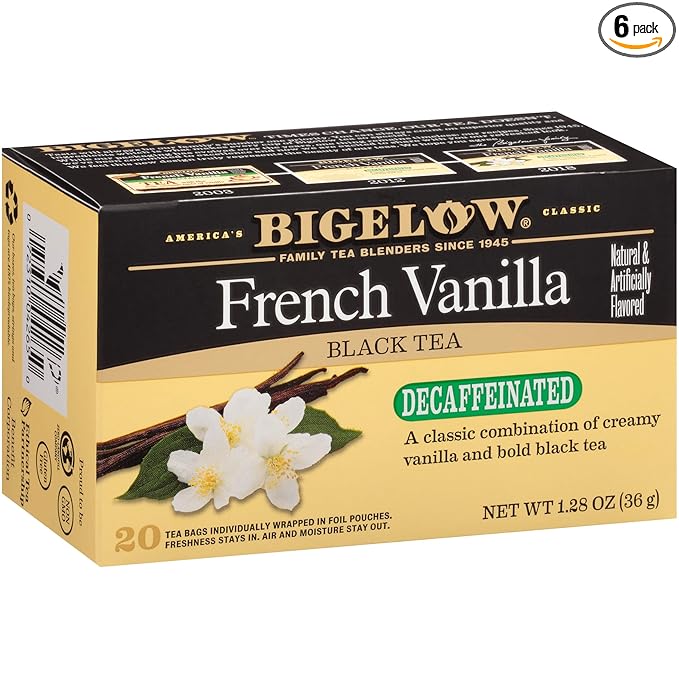 Bigelow Tea Decaffeinated French Vanilla Black Tea, Decaf Tea with French Vanilla, 20 Count Box (Pack of 6), 120 Total Tea Bags - Bloomnest