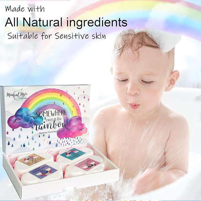 Bath Bombs for Kids - Natural and Organic Magic Rainbow Bubble Bath Bombs w/Moisturizing Shea Butter and Natural Oils, 4 Large Unicorn Cloud BathBombs for Girls, Stocking Stuffer Christmas Gift - Bloomnest