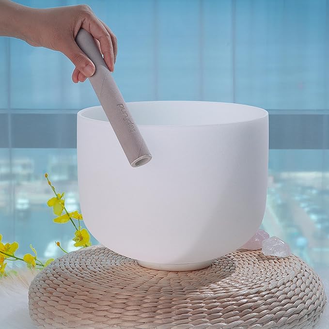 TOPFUND 639 Hz Solfeggio Crystal Singing Bowl 8 inch with Heavy Duty Carrying Case and Suede Mallet - Bloomnest