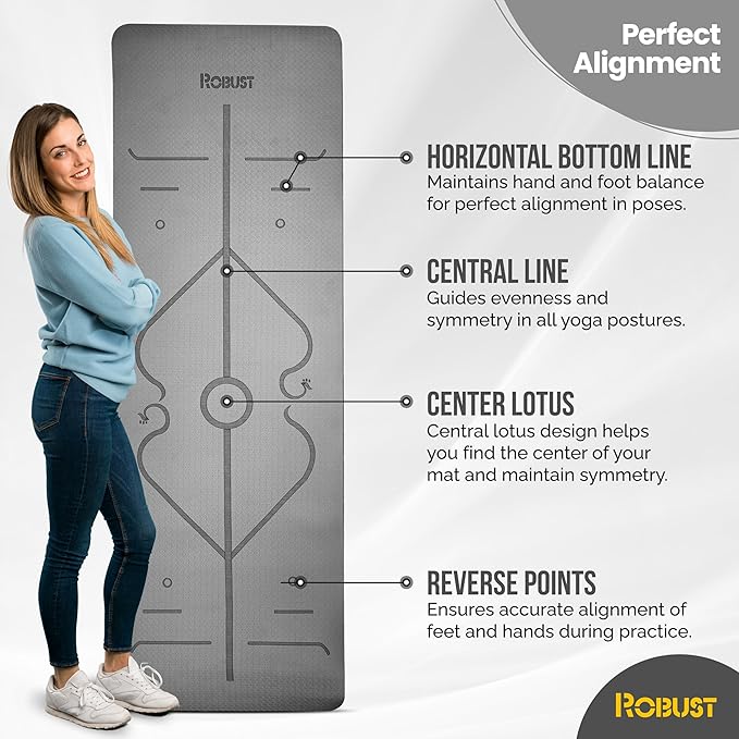 Robust Non-Slip Yoga Mat with Strap, 1/4" Thick TPE Eco-Friendly Workout Mat for Yoga with Position Lines and Texture Surface, Gym Mat for Women, Men, Pilates and Exercises Anti-Tear Sweat-Proof Exercise Mat - Bloomnest