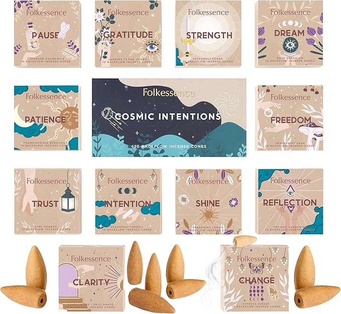 Folkulture Backflow Incense Cones (120 Cones) | Set of 12 Waterfall Insence Cones for Meditation, Aromatherapy, Gifts | No Charcoal, Organic, Non Toxic Frankincense, Palo Santo Scented Inscents-Cones FOLKULTURE