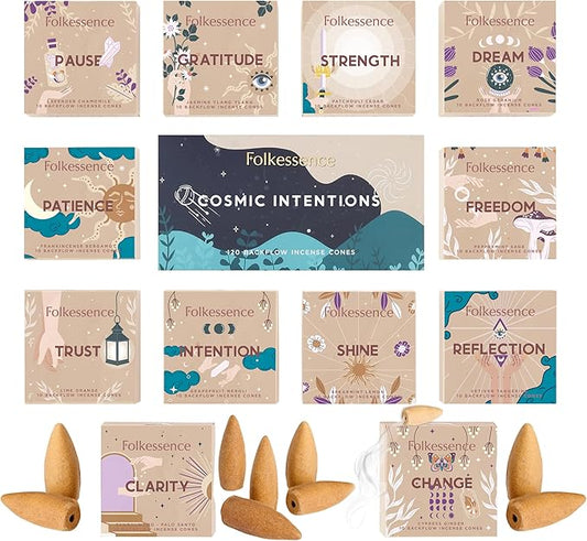 Folkulture Backflow Incense Cones (120 Cones) | Set of 12 Waterfall Insence Cones for Meditation, Aromatherapy, Gifts | No Charcoal, Organic, Non Toxic Frankincense, Palo Santo Scented Inscents-Cones FOLKULTURE