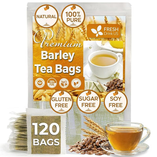 FreshDrinkUS Premium 120 Barley Tea Bags, 100% Natural & Pure. Loose Barley Herbal Tea. Made with Natural Material Tea Bags. No Sugar, No Caffeine, No Gluten, Vegan - Bloomnest