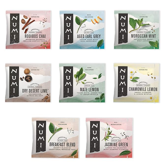 Numi Organic Tea Numi's Collection Variety Pack, 16 Tea Bags, Black, Green, White, Pu-erh, Maté, & Herbal, Packaging May Vary - Bloomnest