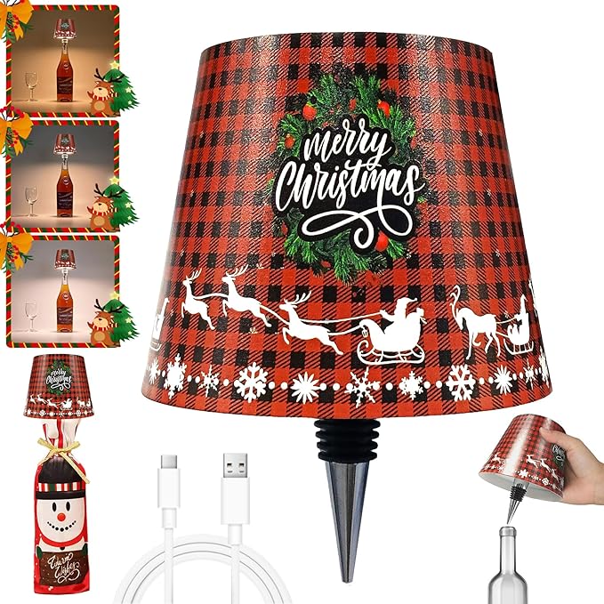 Wireless Bottle Lamp-Christmas Wine Bottle Lights with Touch Dimming,3 Color Temperatures Table Lamps, 2025 New Rechargeable LED Lamp Shade for Home, Bar, Restaurants and Outdoor Use - Bloomnest
