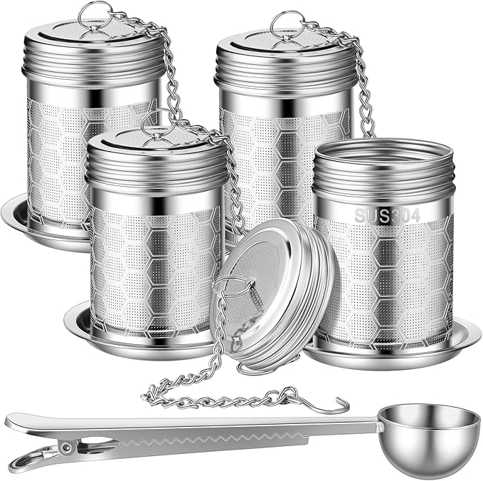 Umigy 4 Pcs Tea Infuser Strainers for Loose Tea with Scoop, Extra Fine Mesh Steeper 304 Stainless Steel Diffuser Leaf Holder with Extended Chain Hook for Brew, Spices, Seasoning - Bloomnest