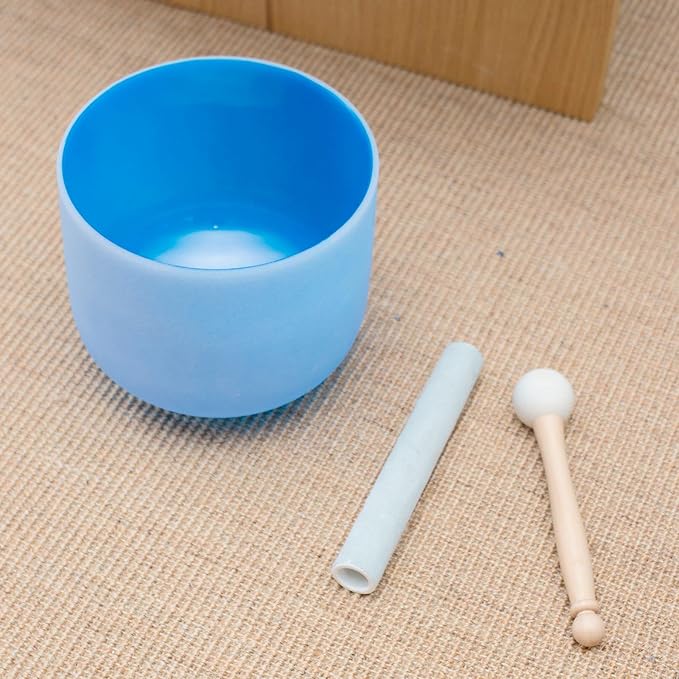 Leize Crystal Singing Bowl 432hz G Note Throat Chakra Blue 8" with Suede Striker - Bloomnest