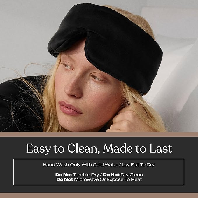 Lunya Weighted Silk Sleep Mask – Mulberry Silk Eye Cover with Cooling Glass Beads, Noise-Reducing Fit, Washable Fabric, and Travel Pouch – Sleeping Mask for Men and Women - Black – Large - Bloomnest