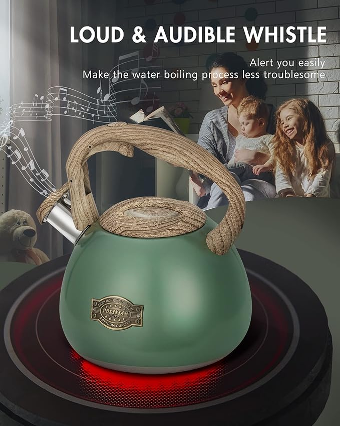 POLIVIAR Tea Kettle, 2.7 Quart Stovetop Tea Kettle, Audible Whistling Teapot, Food Grade Stainless Steel for Anti-Rust, Anti Hot Handle, Suitable for All Heat Sources (JX2022-MN30) - Bloomnest