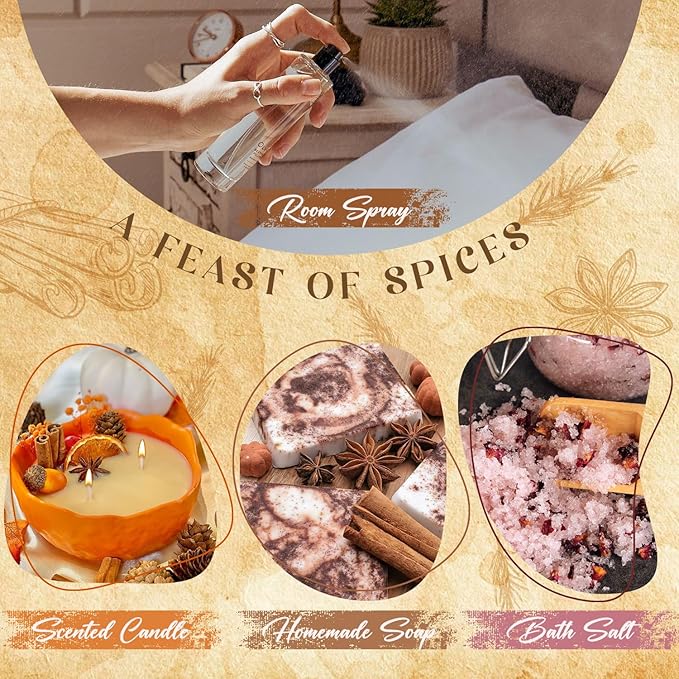 SALUBRITO Spice Fragrance Oils Set, Premium Essential Oils Set for Diffuser, Candle, Soap Making, Warm Fall Scented Oil, Cinnamon, Spiced Cider, Pumpkin Pie, Coffee Cake, Gingerbread, Vanilla - Bloomnest