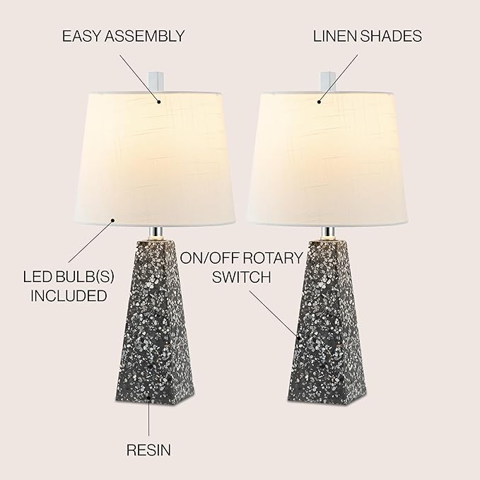 JONATHAN Y JYL1037C-SET2 Owen 20.5" Resin LED Table Lamp Contemporary, Office, Living Room, Family Room, Dining Room, Bedroom, Hallway, Foyer, Dark Gray Terrazzo (Set of 2) - Bloomnest