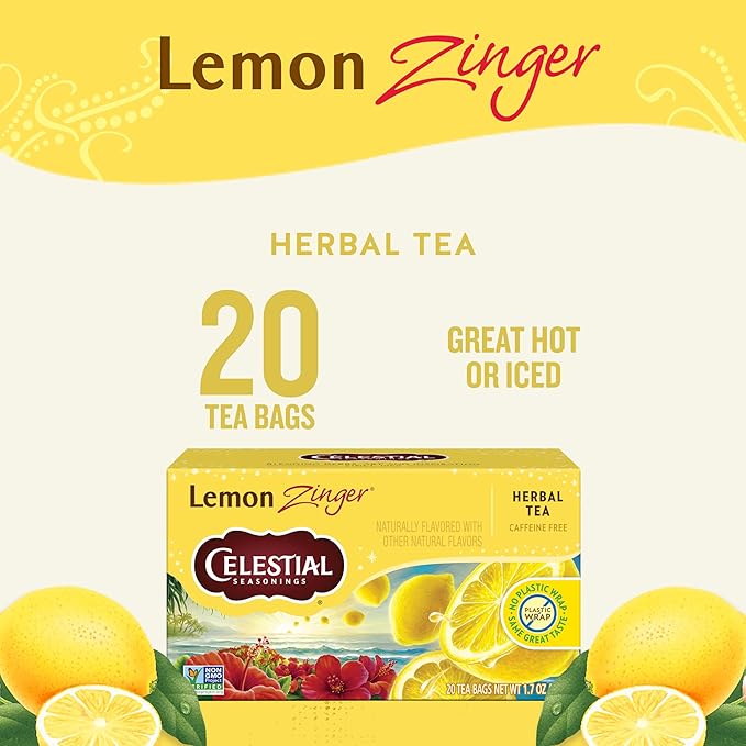 Celestial Seasonings Lemon Zinger Herbal Tea, Caffeine Free, 20 Tea Bags Box - Bloomnest