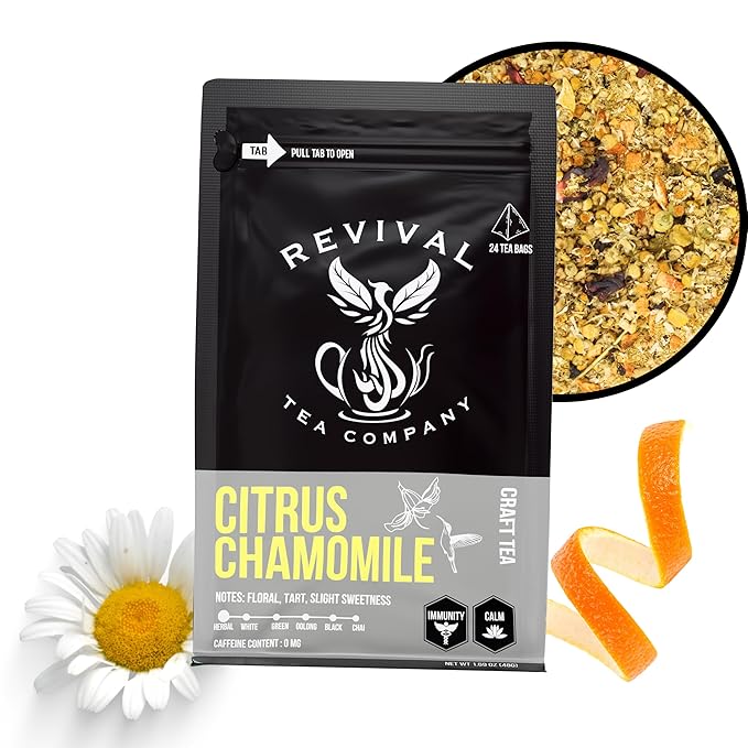 Revival Tea Company Citrus Chamomile Tea - Herbal Tea Blend of Chamomile Flowers and Orange Peel - Caffeine Free - 24 Tea Bags - Bloomnest