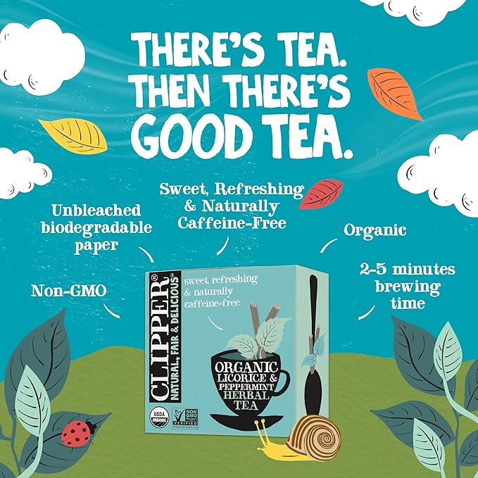 Clipper Tea Peppermint & Licorice Teabags – Caffeine Free, USDA Organic, Great Hot or Iced – Sweet, Refreshing, Natural, Fair & Delicious Sweet – 50 Tea Bags - Bloomnest
