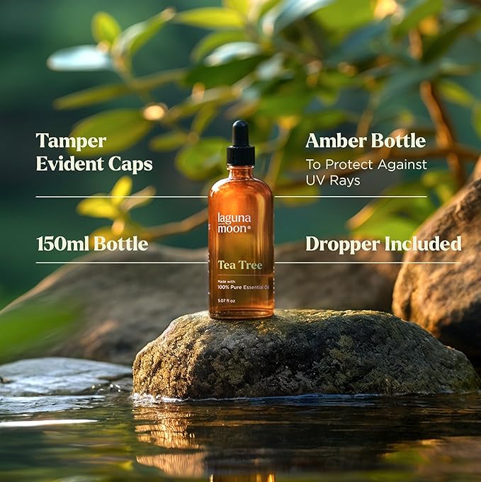 Lagunamoon Australian Tea Tree Essential Oil (150ml) - XXL Bottle with Drops for Candle Making Scents and Cleaning Products - Fragrance Oil for Aromatherapy, Relaxation, Diffusers, Yoga, Home Care - Bloomnest