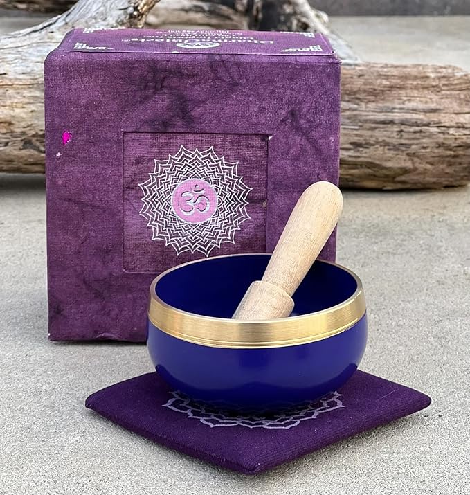Tibetan Chakra Singing Bowls With Mallet and Cushion (Crown Chakra) - Bloomnest