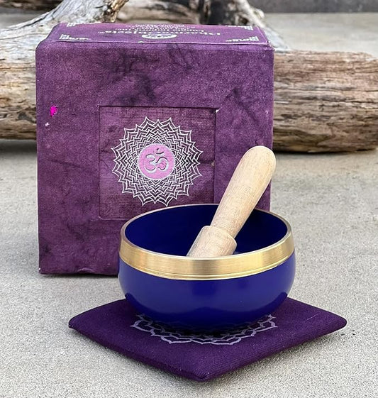 Tibetan Chakra Singing Bowls With Mallet and Cushion (Crown Chakra) - Bloomnest