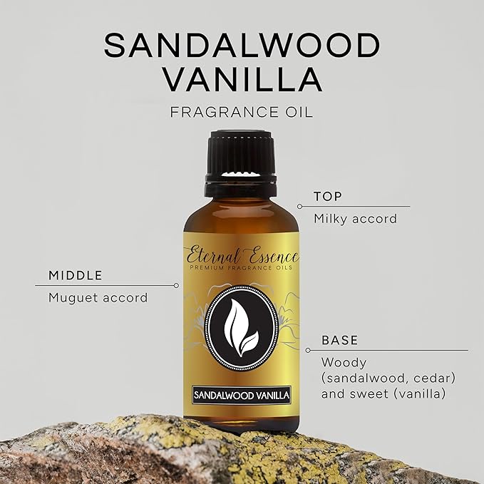 Eternal Essence Oils Sandalwood Vanilla 30ml Premium Fragrance Oil - for Candle, Soap Making, Aromatherapy, Diffusers, Home Care, & Humidifiers EternalEssenceOils