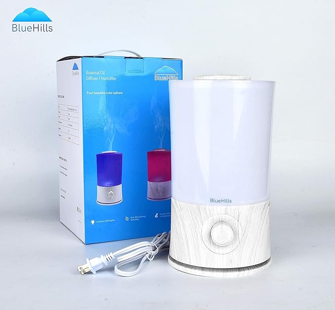BlueHills Premium 2000 ML XL Large Essential Oil Diffuser Aromatherapy Humidifier for Large Room Home 40 Hour Run Huge Coverage Area Lights 2 Liter Extra Large Capacity Diffuser White Wood Grain E004 - Bloomnest