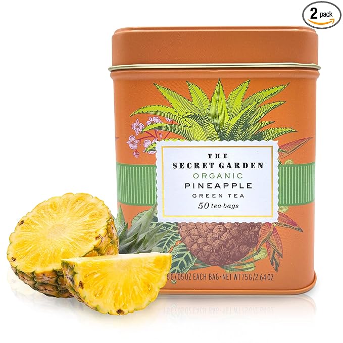 Organic Ceylon Pineapple Green Tea - 50 Packets - Natural Antioxidant Rich Herbal Leaf Teabags - USDA Certified 100% Non-GMO - Caffeinated Premium Gift Tin - Bloomnest
