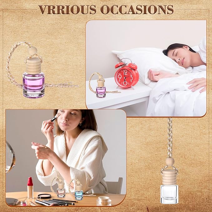 50Pcs Hanging Car Air Freshener Diffuser with Wooden Caps 8ML Empty Clear Car Diffuser Bottles Hanging Glass Essential Diffuser Oil Fragrance Perfume Pendant Glass Vial,Cylindrical - Bloomnest