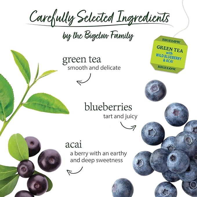 Bigelow Tea Green Tea with Wild Blueberry and Acai, Caffeinated Tea with Wild Blueberry and Acai, 20 Count Box (Pack of 6), 120 Total Tea Bags - Bloomnest