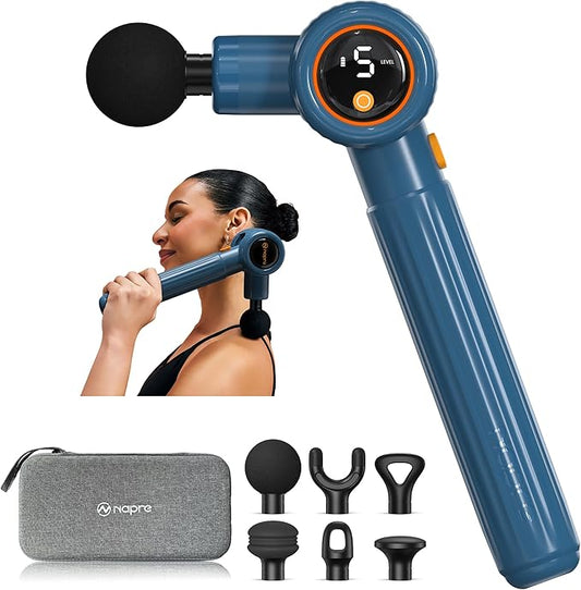 NAPRE Massage Gun with Extension Handle and 3 Adjustable Angles,Deep Tissue Back Massage for Neck/Shoulders/Waist/Legs/Body Pain Relief,Handheld Percussion Muscle Massager with Portable Case,Blue - Bloomnest